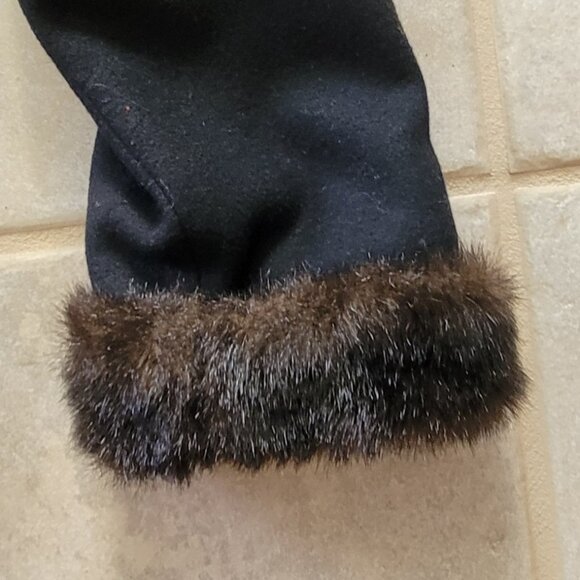 VTG Braetan Black Wool Blend Faux Fur Hooded Zip Front Coat Jacket with Pockets - Picture 9 of 15